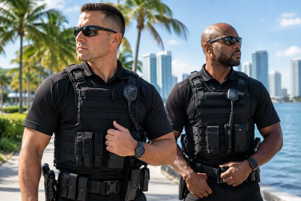 Atack Protection Group security guards on patrol on the Miami waterfront